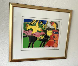 Corneille - Zeefdruk EAIX/XL - Vrouw met vogel - Ingelijst kopen? Bied vanaf 200!