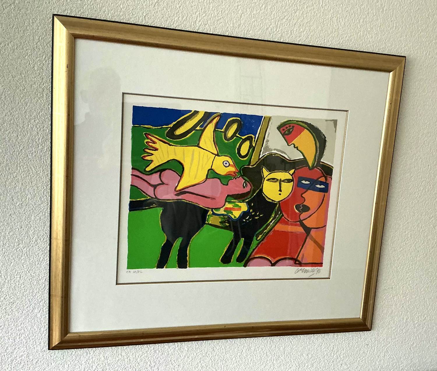 Corneille - Zeefdruk EAIX/XL - Vrouw met vogel - Ingelijst kopen? Bied vanaf 225!