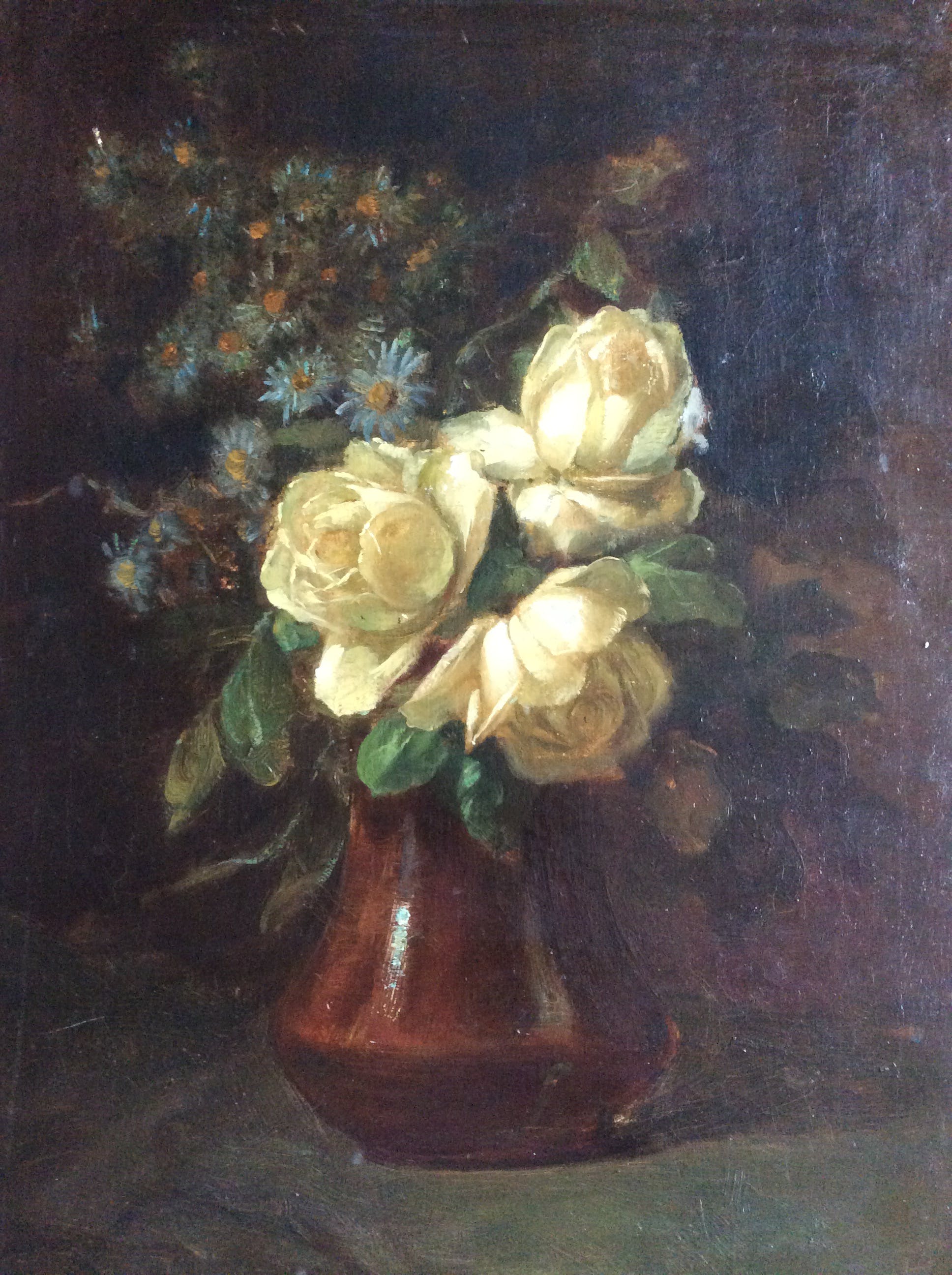Anton Funke Kupper - 1869-1955 Rozen in aardewerk vaas verkocht voor € 165!