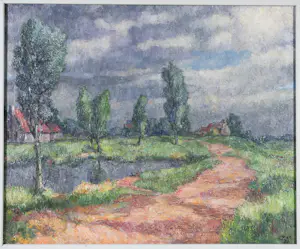 Harmen Klaas Post - Olieverf op paneel, Landschap met wiel - Ingelijst kaufen? Bieten Sie von 100!