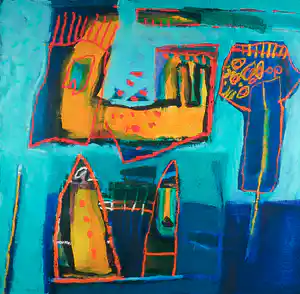 Geert Vrijdag - Olieverf op doek, Z.T. Abstracte compositie (Groot) verkocht voor € 155!