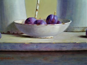 Hans Habraken - Witte kan fles en bord met pruimen kopen? Bied vanaf 695!