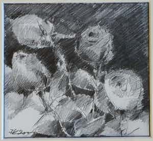 Fon Klement - Ingelijste tekening , Bloemstilleven met Rozen II - 2000 verkocht voor € 100!