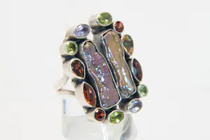10- Robuuste sterling zilveren "brutalist" ring mt diverse multi-cut kleurstenen kopen? Bied vanaf 46!