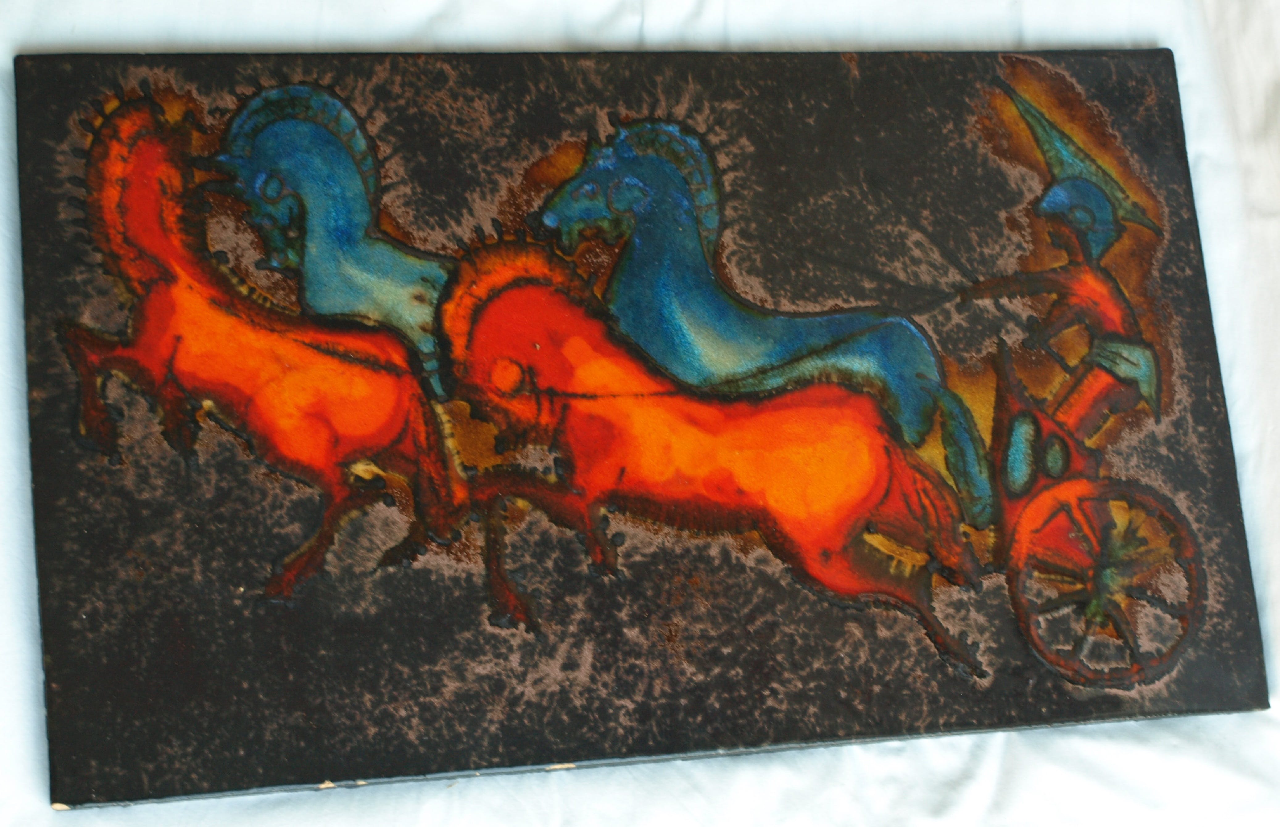 Ruscha - Keramiek, wandtegel – Paarden - gesigneerd 34,5 x 58,5 cm - ca 1970 kopen? Bied vanaf 1!
