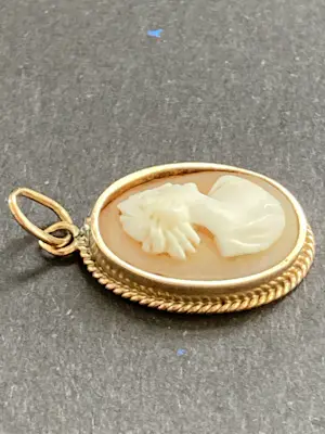 14 karaats geelgouden hanger bezet met een camee kopen? Bied vanaf 35!