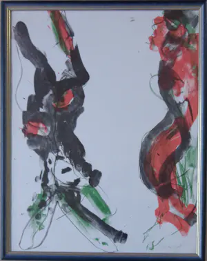 Ger Lataster - ABSTRACTE FIGUREN / KLEURLITHO / 69x55cm / KADER / SIG / 1988 kopen? Bied vanaf 60!