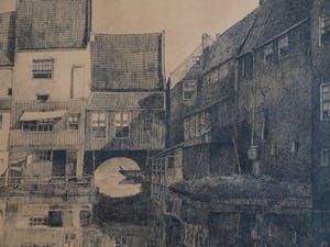 Niet of onleesbaar gesigneerd - Pentekening , “Achtergevels bocht te Enkhuizen” kopen? Bied vanaf 10!