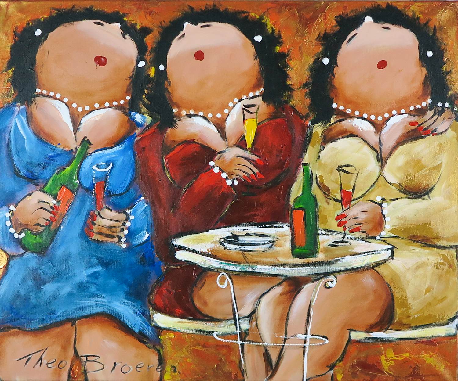 Theo Broeren - Acryl op doek, De nichtjes (Groot) verkocht voor € 100!