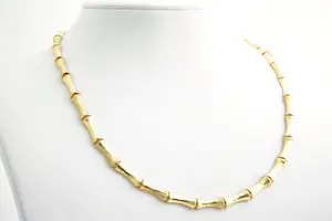 83- Magnifieke 18 Krt  gouden SET (collier & armband) -  Bamboe-schakel kopen? Bied vanaf 1140!