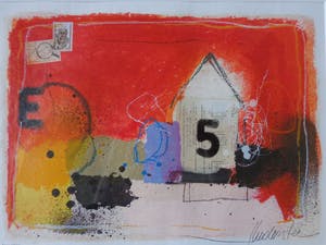 Theo Koster - "5" / KLEURZEEFDRUK + COLLAGE + OPGEHOOGD / 63x73cm / KADER / SIG kopen? Bied vanaf 125!