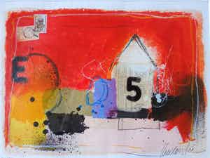 Theo Koster - "5" / KLEURZEEFDRUK + COLLAGE + OPGEHOOGD / 63x73cm / KADER / SIG verkocht voor € 125!