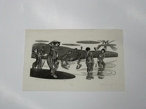 Niet of onleesbaar gesigneerd - Interessante, gestileerde Houtsnede "Baadsters" gesigneerd kopen? Bied vanaf 1!