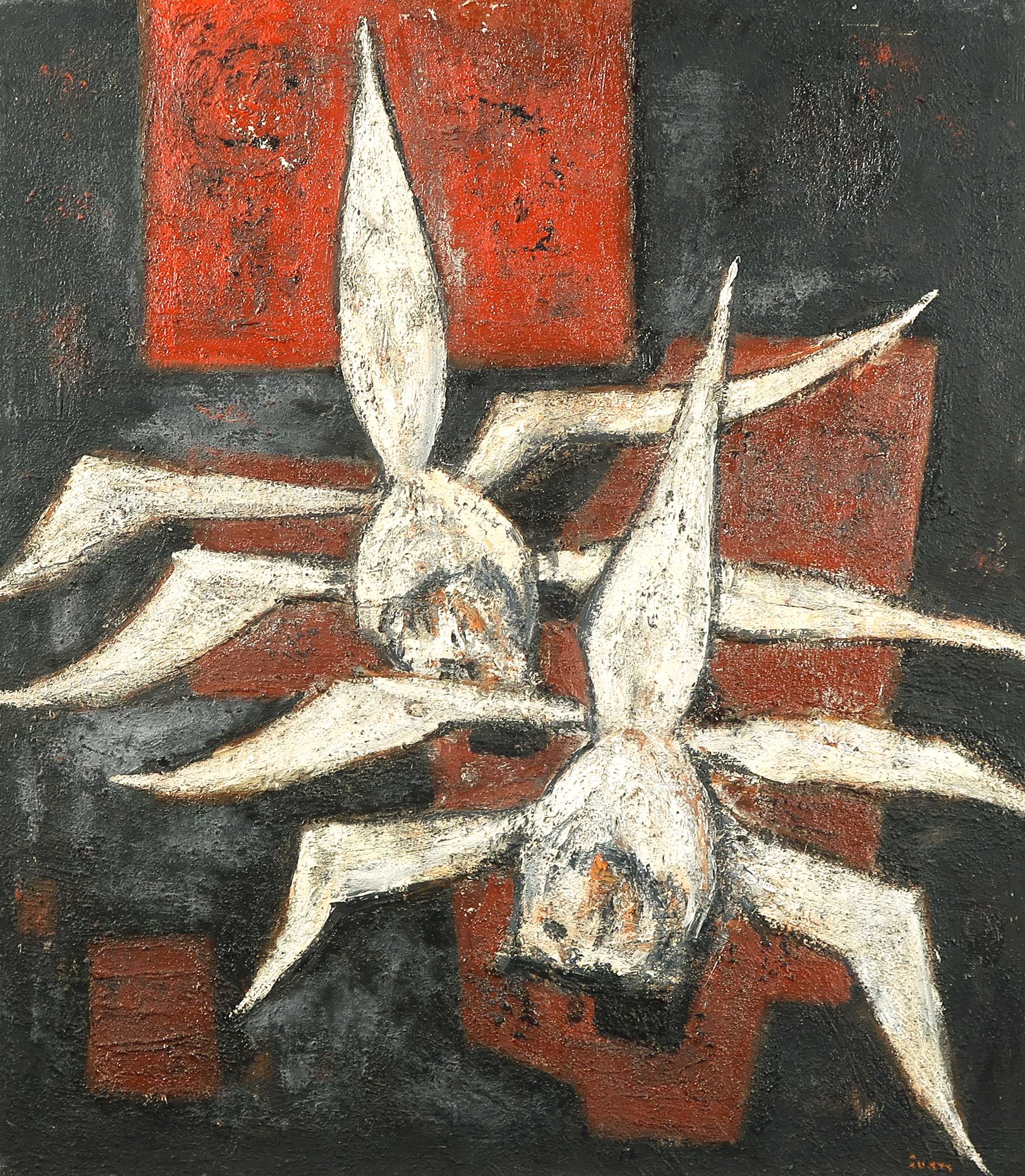 Ivan Sedlisky - Olieverf op doek, Z.T. Witte schorpioenen - Ingelijst kopen? Bied vanaf 1!