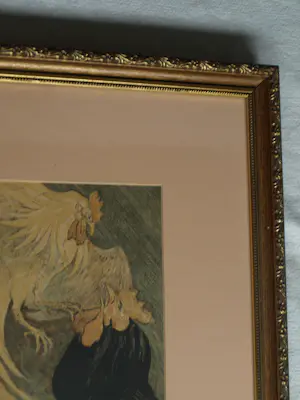 Theo van Hoytema - Ingelijste kleurlithografie “Vechtende Hanen” uit de kalender 1907 kopen? Bied vanaf 40!