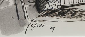 Piet Snoeren - Aquarel met inkt, Huisje in het bod kopen? Bied vanaf 1!