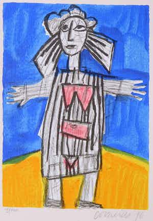 Corneille - Zeefdruk, Petite femme epouvantail verkocht voor € 100!