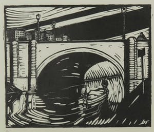 Dick Ket - Linoleumsnede, De brug - Ingelijst kopen? Bied vanaf 20!