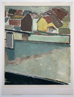 Willem Schouten - gemengde techniek op papier | 'De Maas bij Argenteau' (UNIEK WERK) kopen? Bied vanaf 80!