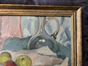 Theo J. Scheer - stilleven met fruit en kan (in pasteltinten) kopen? Bied vanaf 85!