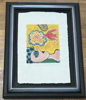 Corneille - Vrouw en vogel, 1975 gouache pastel en aquarel op ets. Uniek stuk kopen? Bied vanaf 1600!