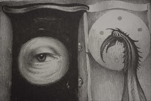 Hans van Dokkum - Compositie met oog, Kever en vogels kopen? Bied vanaf 40!