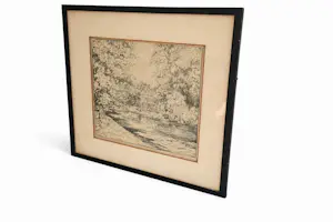 Simon Moulijn - Simon Moulijn Boslandschap met water en huis ets , gesigneerd kopen? Bied vanaf 50!