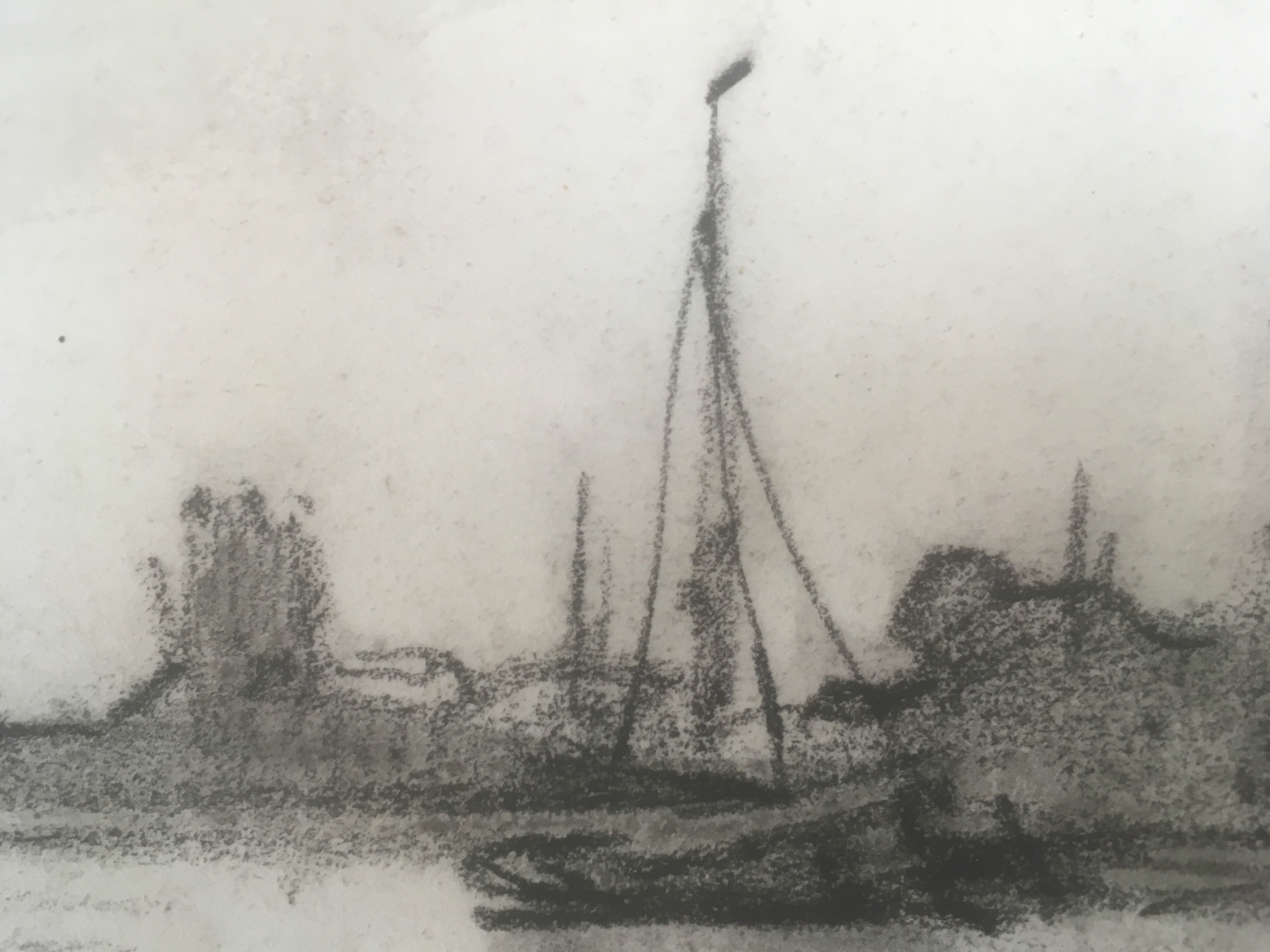 Niet of onleesbaar gesigneerd - Houtskool op papier - Gezicht op Dordrecht. kopen? Bied vanaf 1!