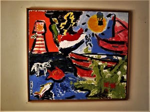 Niet of onleesbaar gesigneerd - Groot expressionistisch CoBrA stijl Acrylverf - "Gezicht op Texel" gesigneerd kopen? Bied vanaf 10!