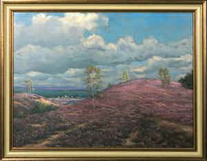 Rudolf Hendrik Oldeman - Olieverf op paneel, Heidelandschap - Ingelijst verkocht voor € 40!