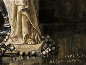 Betsie Issels - 1934 - Delfts Impressioniste - olieverf "Maria met rozenkrans en Tulpen" kopen? Bied vanaf 10!