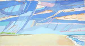 Paul Overhaus - Gouache op papier, Strandgezicht verkocht voor € 40!