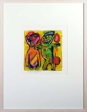 Henk Vierveijzer - Gouache op papier, Kutjes kijken - Ingelijst verkocht voor € 50!