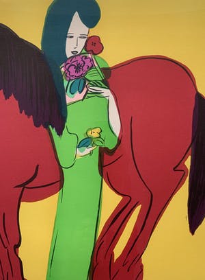 Walasse Ting - kleurenlitho - 'Red horse and women' - 1981 (HC exemplaar, keurig ingelijst) kopen? Bied vanaf 500!