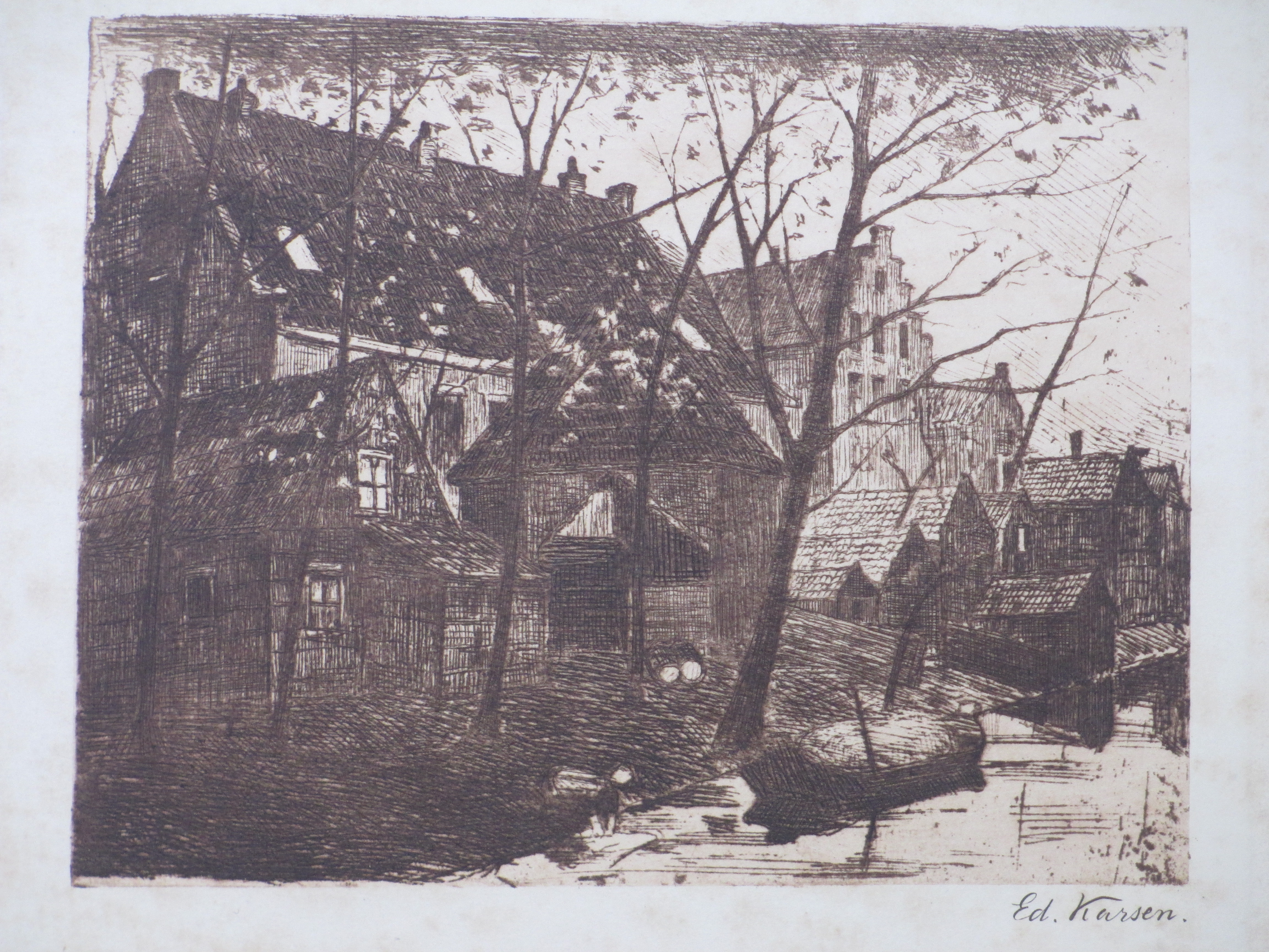 Eduard Karsen - Huizen aan de slootkant - Ets verkocht voor € 45!