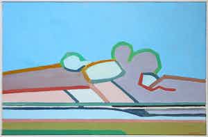 Paul Overhaus - Olieverf op doek, Boven het wad - Ingelijst verkocht voor € 80!