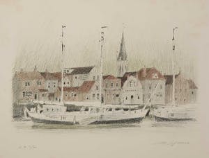 Niet of onleesbaar gesigneerd - Litho, Stadsgezicht Lemmer kopen? Bied vanaf 1!