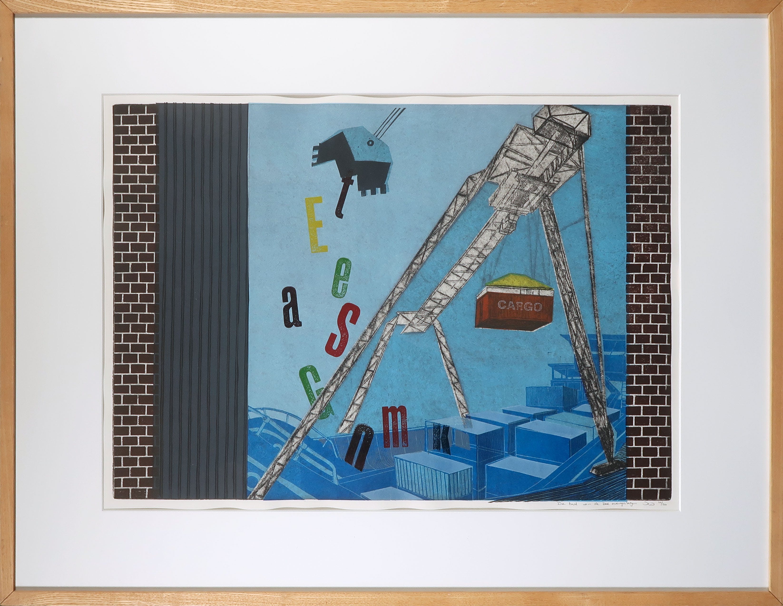 Jan Willem Kwinkelenberg - Gemengde druktechnieken, De taal van de zee overgeslagen - Ingelijst verkocht voor € 35!