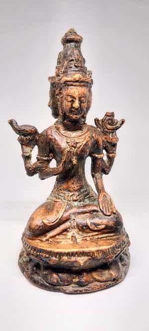 Brons (Onbekend) - Antiek Tara Boeddha Beeld met Drie Gezichten rond 1890 verkocht voor € 85!