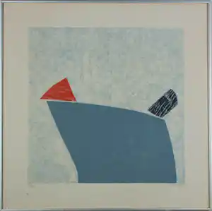 Wil Klaassen - Lithografie, Abstracte voorstelling met rode driehoek - Ingelijst vendu pour 40€ !