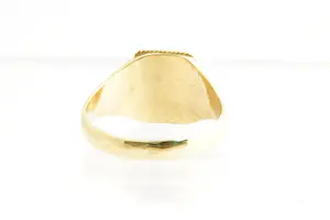 42- Mooi bewerkte 18krt gouden unisex ring met roze rode steen kopen? Bied vanaf 220!