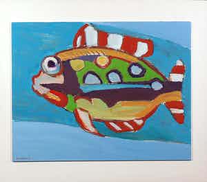 Paul Overhaus - Acryl op board, Happy Fish - Ingelijst verkocht voor € 100!