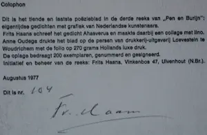 Frits Haans - Litho: "Pen en Burijn" - 1977 kopen? Bied vanaf 45!