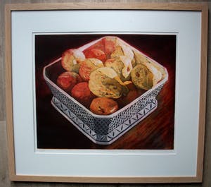 Marcel Schellekens - ingelijste ets - schaal met appels en peren - 1996 (mooi ingelijst) kopen? Bied vanaf 99!