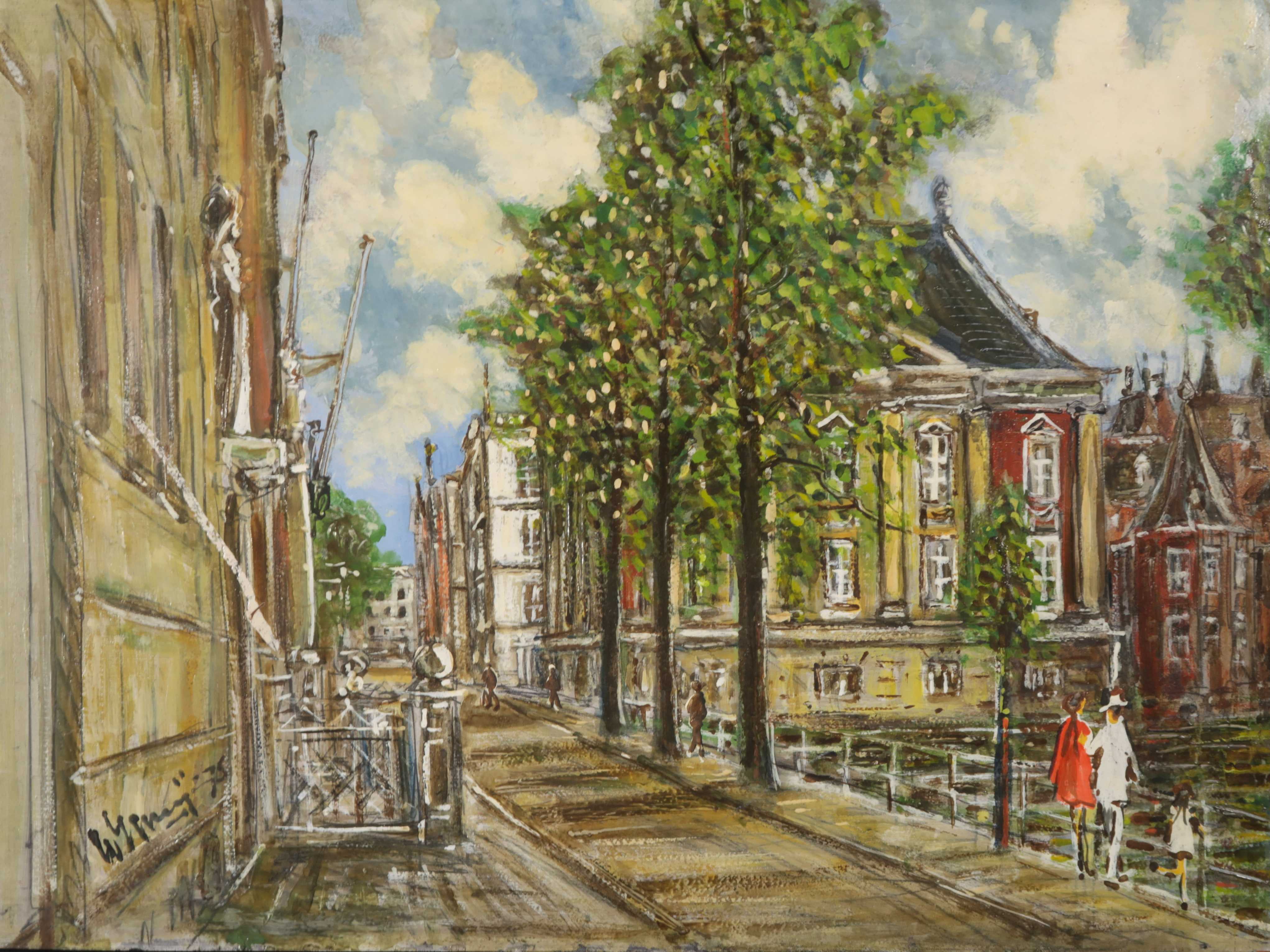 Niet of onleesbaar gesigneerd - Olieverf op hardboard, Korte Vijverberg, naar Plein Den Haag kopen? Bied vanaf 1!
