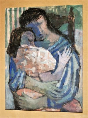 Jan Battermann - Vertederend jaren 50 gesigneerd Pastel "Moeder en Kind" GROOT!! kopen? Bied vanaf 10!