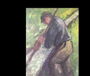 Piet Kloes - punterende boer in polderlandschap kopen? Bied vanaf 1!