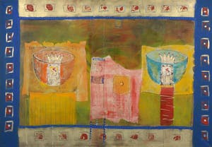 Niet of onleesbaar gesigneerd - Gemengde techniek op doek, Gekroonde kom - Ingelijst kopen? Bied vanaf 1!