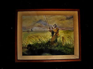 Niet of onleesbaar gesigneerd - Grote ca. 1930 geschilderde Gouache "Visser in polderlandschap" gesigneerd kopen? Bied vanaf 10!
