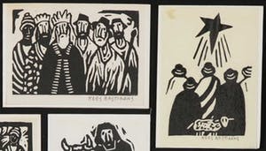 Kees Bastiaans - Lot van zeven linoleumsnedes, Voorstellingen in thema Kerst kopen? Bied vanaf 100!